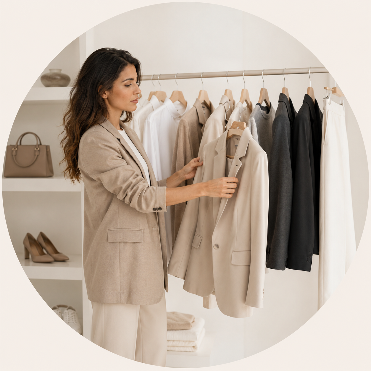 Capsule Wardrobe für Business Frauen mit neutralen Layern und klaren Workday Pieces