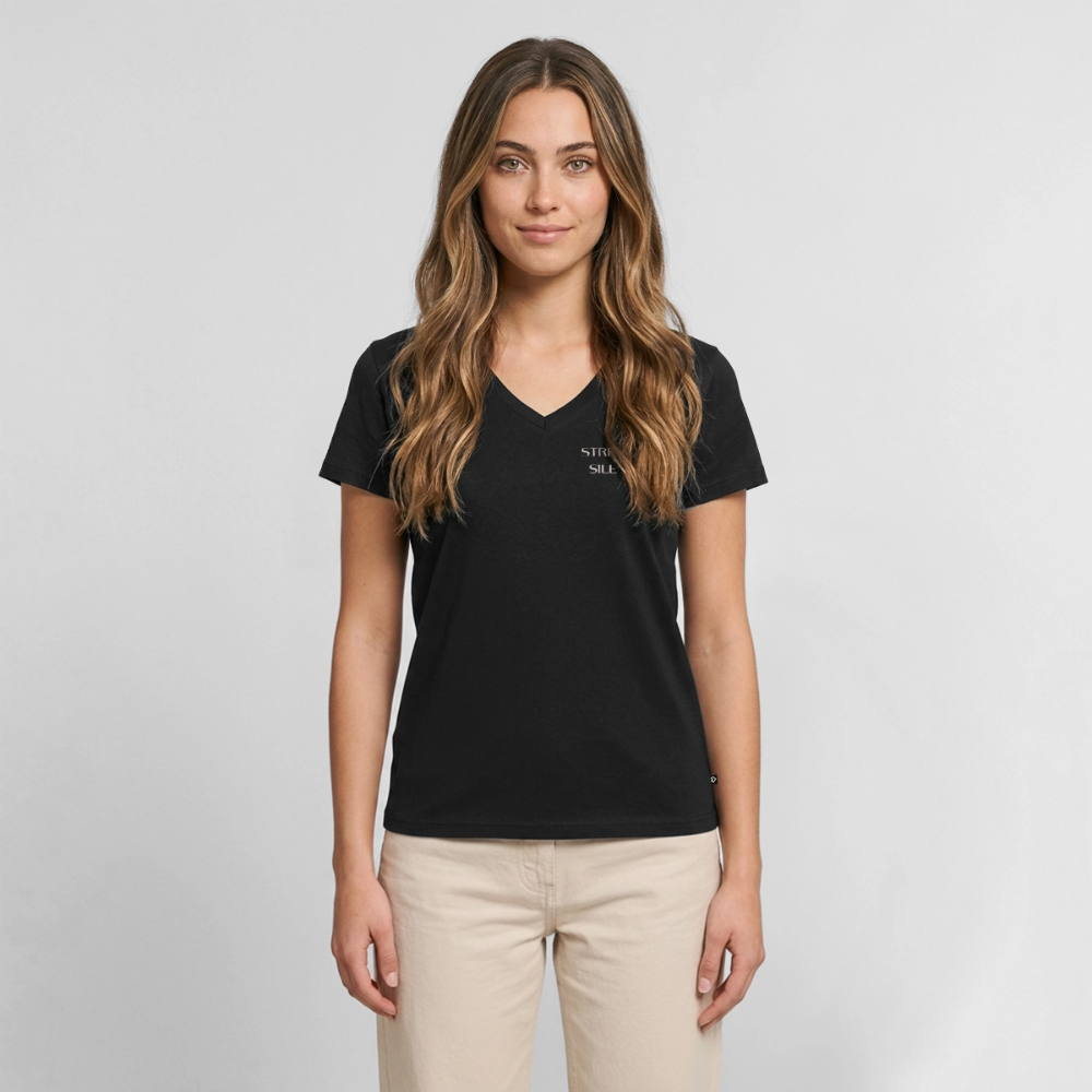 strength in silence Bio-T-Shirt mit V-Ausschnitt dunkel - Schwarz