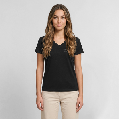 strength in silence Bio-T-Shirt mit V-Ausschnitt dunkel - Schwarz