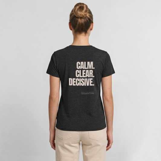 Calm. Clear. Decisive. Bio-T-Shirt mit V-Ausschnitt - Anthrazit meliert