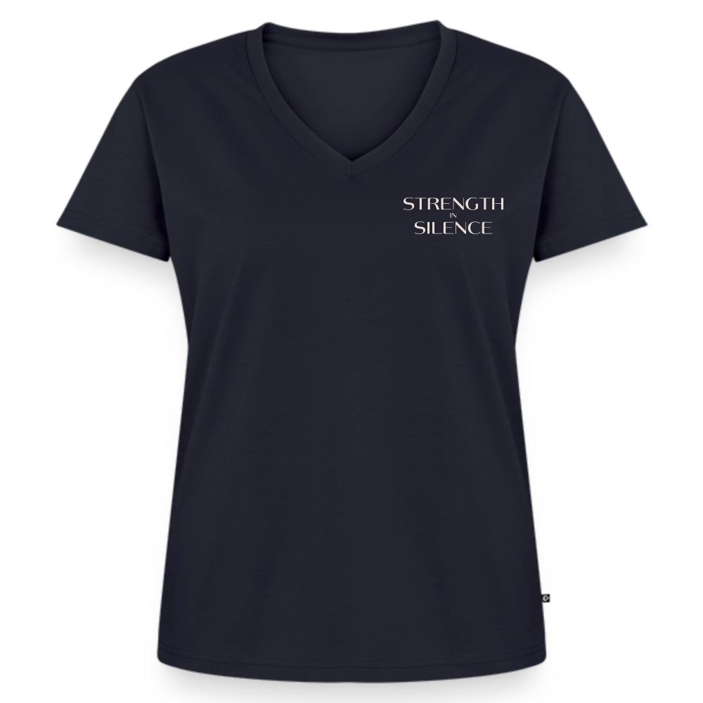 strength in silence Bio-T-Shirt mit V-Ausschnitt dunkel - Navy