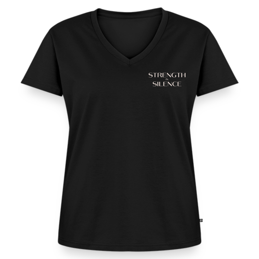 strength in silence Bio-T-Shirt mit V-Ausschnitt dunkel - Schwarz