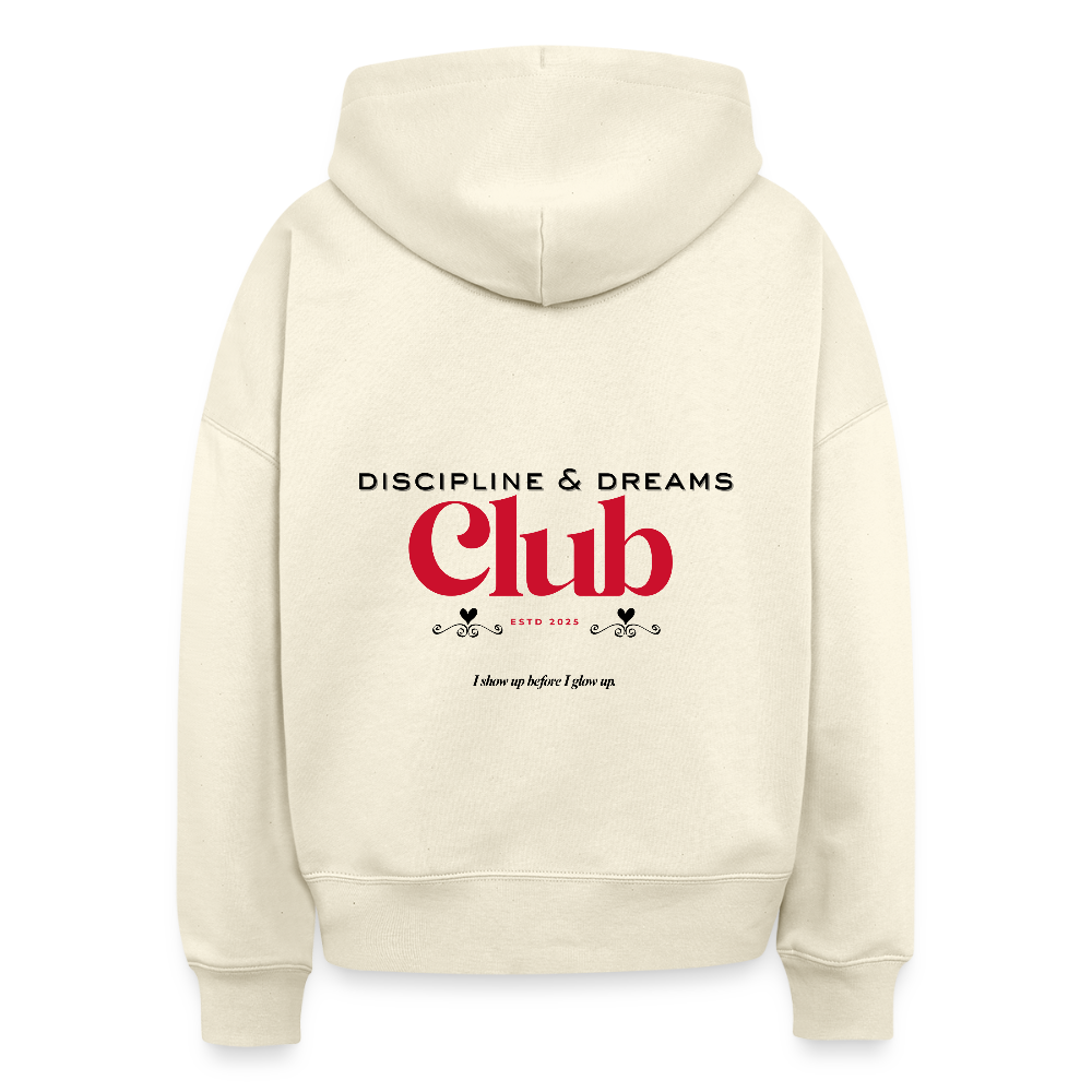 Discipline & Dreams Club Boxy Hoodie - Weißgrau