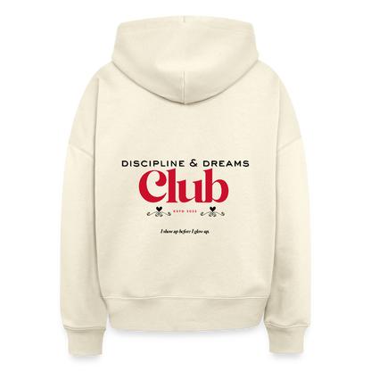 Discipline & Dreams Club Boxy Hoodie - Weißgrau