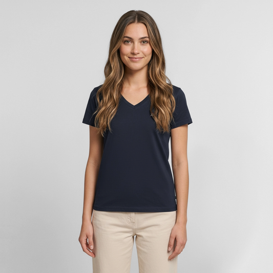 Built with intent Bio-T-Shirt mit V-Ausschnitt - Navy
