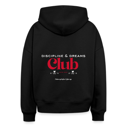 Discipline & Dreams Club Boxy Hoodie - Schwarz