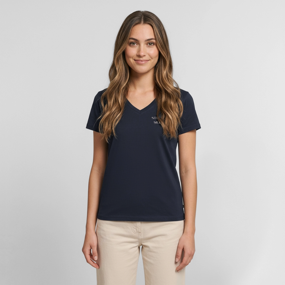 strength in silence Bio-T-Shirt mit V-Ausschnitt dunkel - Navy