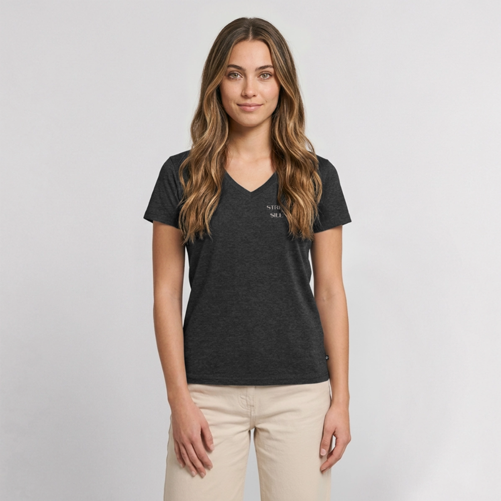 strength in silence Bio-T-Shirt mit V-Ausschnitt dunkel - Anthrazit meliert