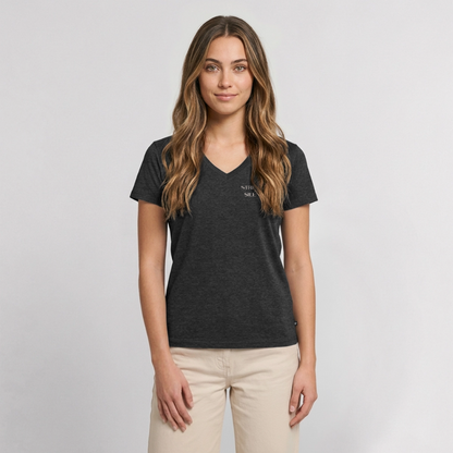 strength in silence Bio-T-Shirt mit V-Ausschnitt dunkel - Anthrazit meliert