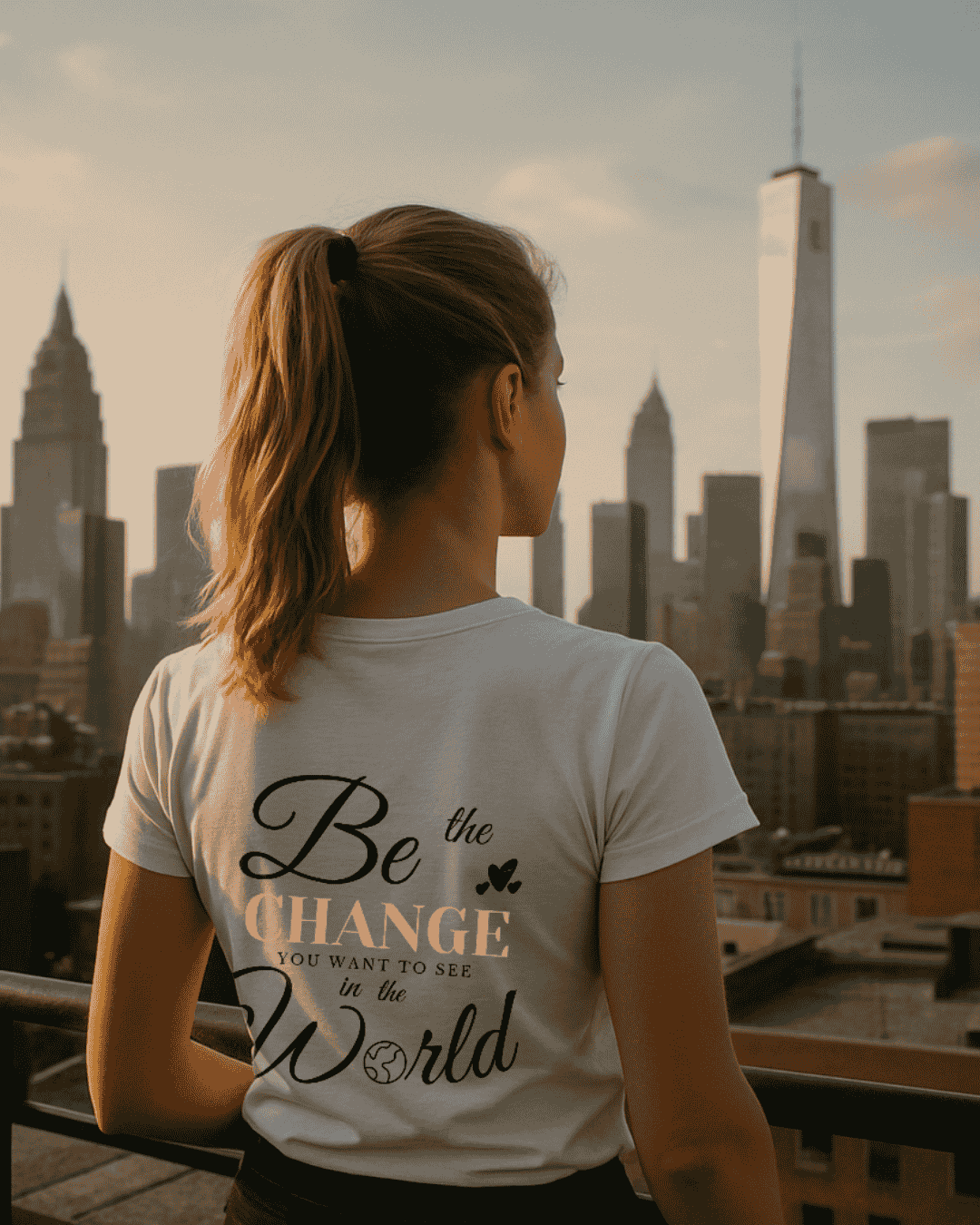 Be the change T-Shirt Rundhals weiß