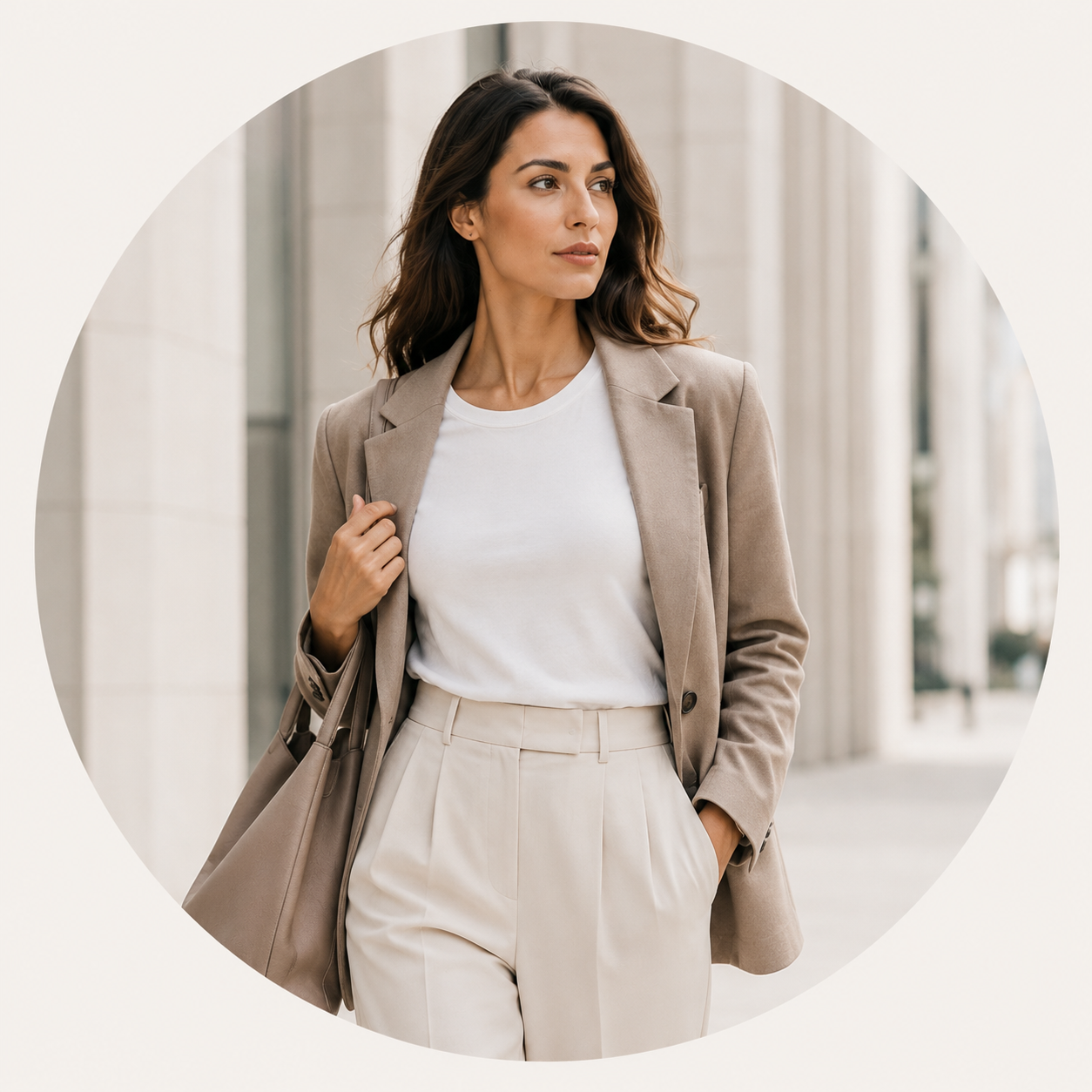 Minimalistisches T-Shirt für Frauen als Basis eines klaren Business Streetwear Looks